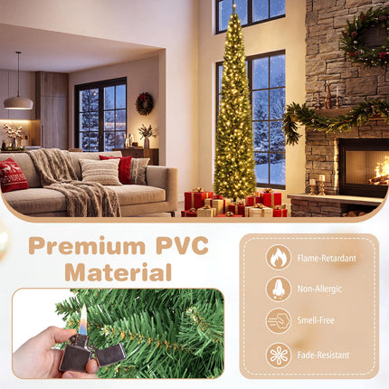 DREAMADE 5/6/7/8/9 FT Pre-Lit Pencil Christmas Tree, Slim Artificial Xmas Tree