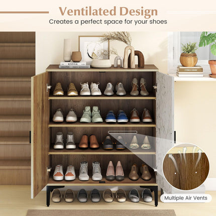 Dreamade Shoe Cabinet 4-Tier Wooden Shoe Rack Cabinet(Marble Pattern Door)
