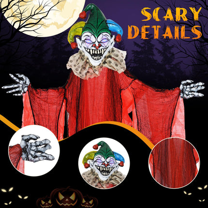 Dreamade Hanging Halloween Decoration, 13.1 Ft Hanging Clown with Colorful Eyes & Adjustable Arms