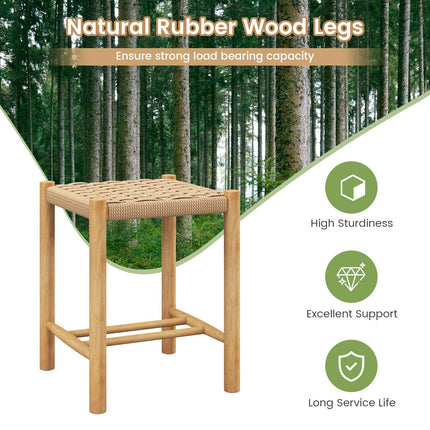 Dreamade Wood Stools Set of 2, 18" Tall Boho Backless Stool Chairs with Rubber Wood Legs