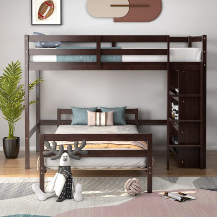 Dreamade Twin Over Twin Loft Bed w/ Bookcase, Bunk Bed w/ 12.5" Full-Length Guardrail & Ladder