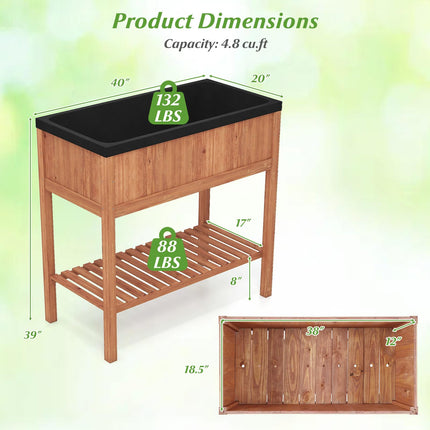 Dreamade 40"x20"x39" Raised Garden Bed Wood Planter Box with Plant Stand & Black Liner