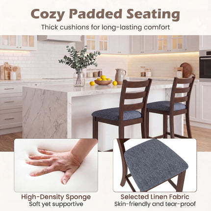 Dreamade 26 Inch Farmhouse Upholstered Wooden Barstools with Footrest (2/4)