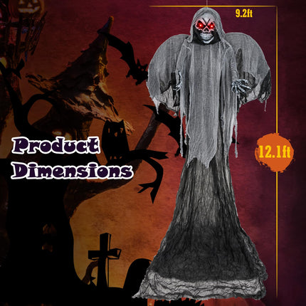 Dreamade Hanging Halloween Decoration, 12.1 Ft Skeleton Ghost with Flickering Red Eyes, Scary Sounds
