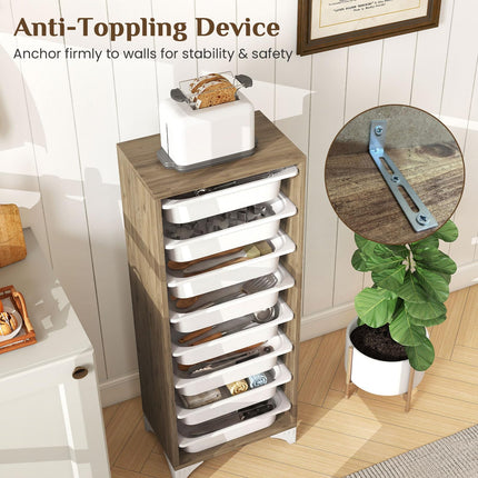 9-Tier Fruit and Vegetable Storage Rack Freestanding Wooden Pantry Organizer Cabinet