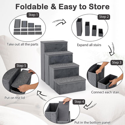 Dreamade Dog Stairs with Storage 23" H Folding 4 Step Pet Stairs for Small and Medium Dogs