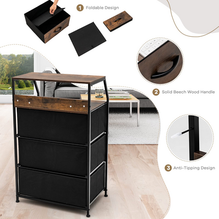 Dreamade 3 Drawers Dresser, Storage Tower w/ 3 Foldable Fabric Drawers & Open Shelves