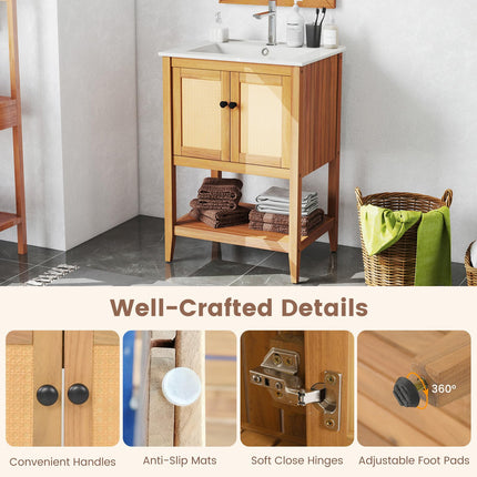 Dreamade Bathroom Vanity with Sink Solid Acacia Wood Modern Vanity Sink Cabinet