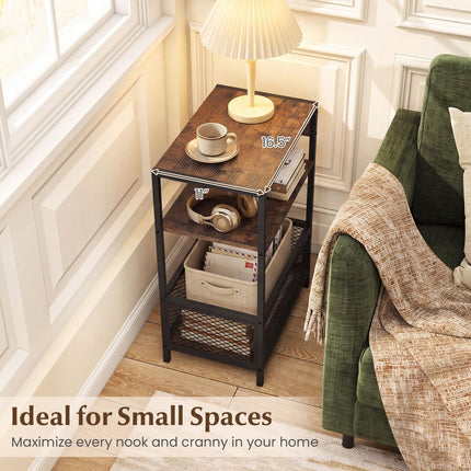 Dreamade 3-Tier End Table w/Metal Mesh Compartment & 2 AC Outlets (1/2)