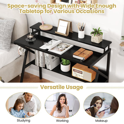 Dreamade Space Saving Computer Desk with Monitor Stand and Extra Storage Shelf for Work Study