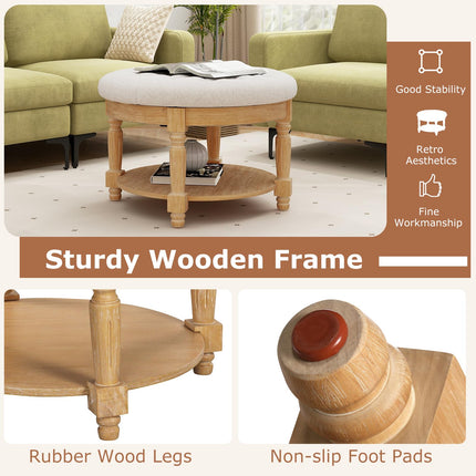 Dreamade Large Ottoman Coffee Table - 29 inch Oversized Round Ottoman with Storage Shelf, Flip up Top, Wood Legs