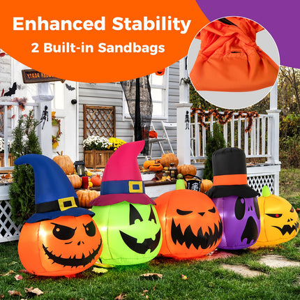 DREAMADE 9 FT Lighted Halloween Inflatable Pumpkin Patch with Witch Hats