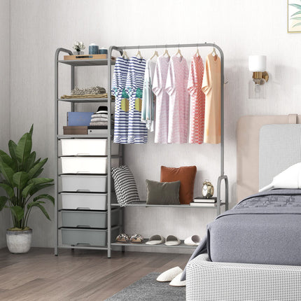 Dreamade Free Standing Closet Organizer, Heavy Duty Garment Rack with 6 Removable Drawers (Grey)