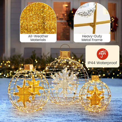Dreamade 3 PCS Pre-Lit Lantern Balls, Hanging/Standing Christmas Ornaments with 732 Bright LED Lights, Zip Ties & Ground Stakes