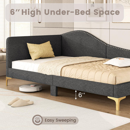 Dreamade Upholstered Daybed, Rivet-Tufted Platform Bed with Headboard