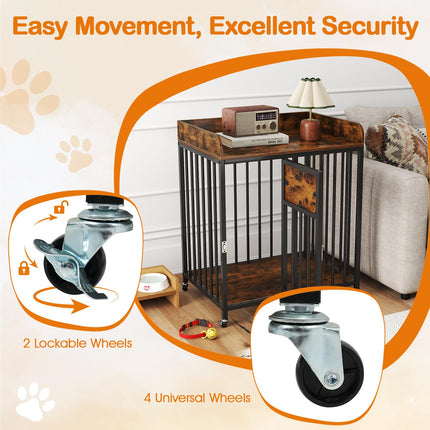 Dreamade Dog Crate Furniture with Lockable Door & Wheels