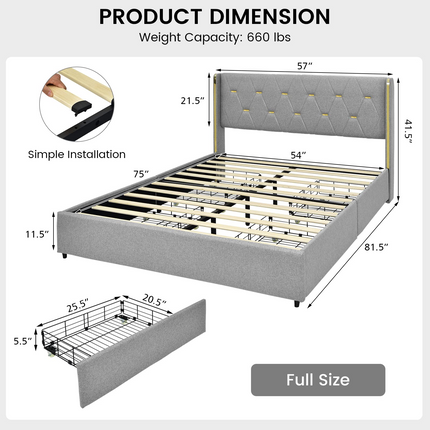 Dreamade Queen/Full Size Upholstered Bed Frame with 4 Drawers
