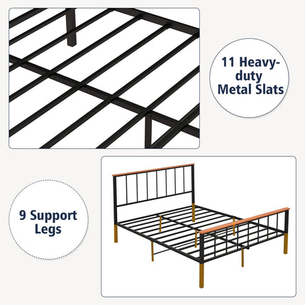 Dreamade Queen/Full Size Metal Platform Bed Frame with Spindle Headboard & Footboard, Black