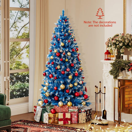 Dreamade Blue Hinged Xmas Tree with Frosted PVC Branch Tips & Warm White LED Lights