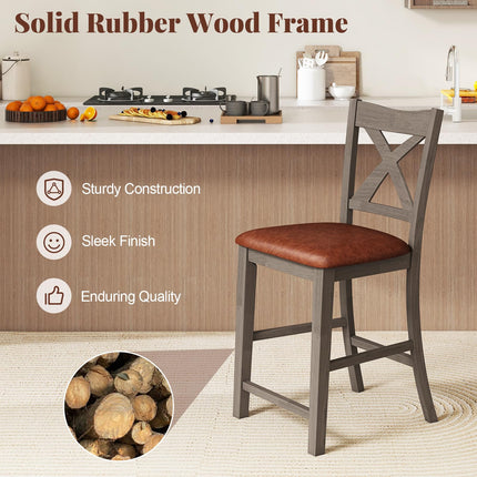 Dreamade 24" Bar Stools Set of 2/4, Counter Height Bar Stools with Cross Back & Faux Leather Upholstered Seat