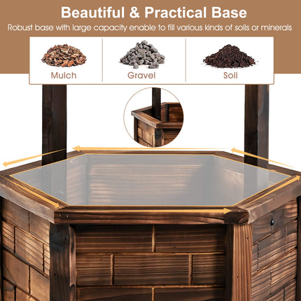 Dreamade Rustic Wooden Wishing Well Planter with Hanging Bucket, Roof Shadow