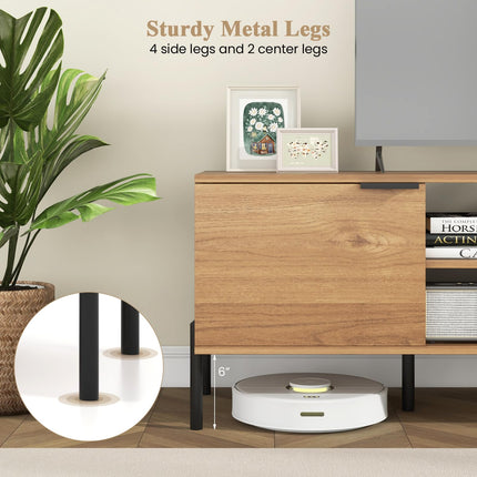 Dreamade TV Stand for TVs up to 65”, Entertainment Center with Charging Station, 2 Cabinets, Open Shelves, 6 Sturdy Metal Legs