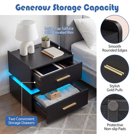 Dreamade LED Night Stand with Charging Station & 2 Storage Drawers (1/2)
