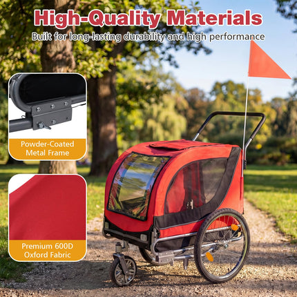 Dreamade 2-in-1 Dog Bike Trailer & Pet Stroller for Large Dogs PVC Rain Cover 176 lbs Capacity