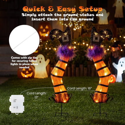 DREAMADE 2-Pack Lighted Witch Legs Stakes Outdoor Halloween Decoration