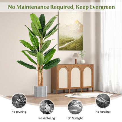Dreamade 6.5 FT Tall Artificial Banana Tree, Fake Banana Tree w/ 27 Large Leaves, Triple Stalks, Natural Bark