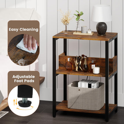 Dreamade Side Table with Charging Station - Industrial 3-Tier Bedside Table w/Open Storage Shelves