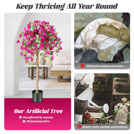 Dreamade 4.5FT Bougainvillea Artificial Tree, Fake Potted Plant w/ 312 Flowers - DreamadeUS