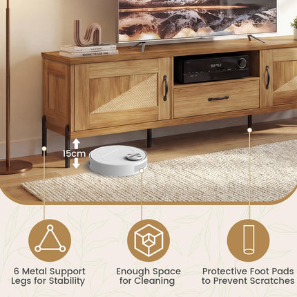 Dreamade Mid Century Modern Rattan TV Stand for TVs up to 80" w/ 2 Storage Cabinets