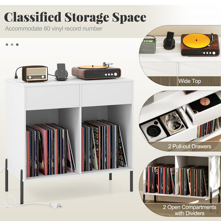Dreamade Large Record Player Stand with Charging Station