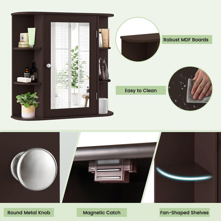 Dreamade Medicine Cabinet, Mirror Bathroom Cabinet with Single Door, 3 Adjustable Shelves, Storage Cabinet for Hallway, Living Room
