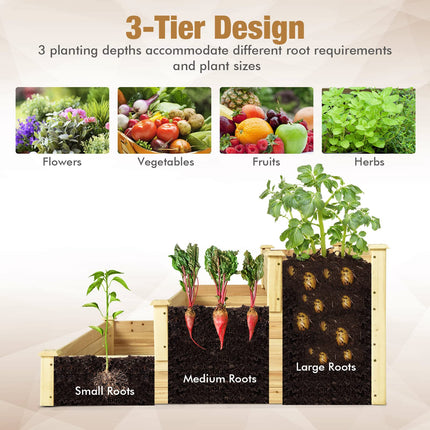 Dreamade 3 Tier Raised Garden Bed, Wood Planter Box 48 x 48 x 22 Inch Vegetable Flower Herb Fruit Growing Bed Kit
