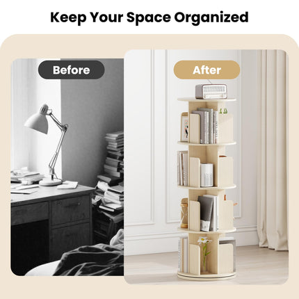 Dreamade 4-Tier Rotating Bookshelf 360° Display Rack w/Dividers & Anti-Falling Baffles