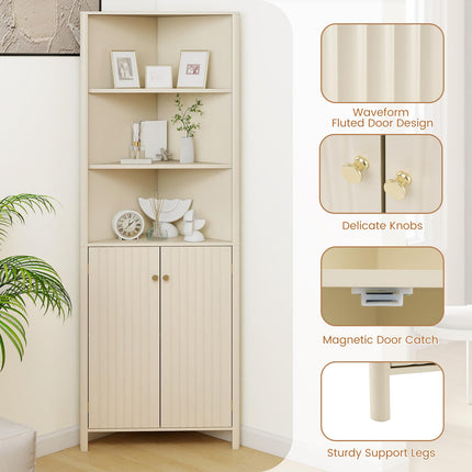 Dreamade 68" Tall Bathroom Cabinet with Adjustable Shelves and 2 Fluted Doors