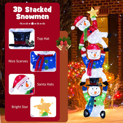 Dreamade 6 ft Christmas Stacked Snowman, 3D Pre-Lit Snowman Decoration w/ 155 LED Lights