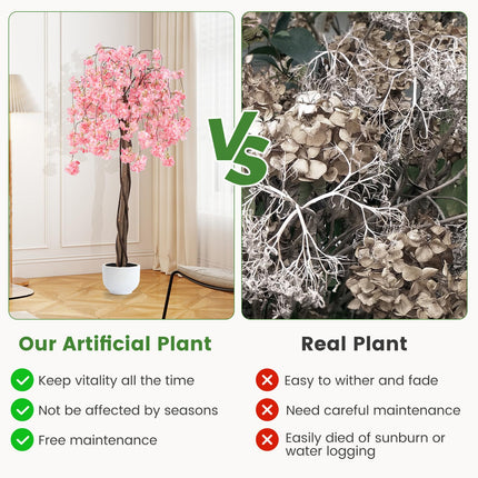 Dreamade 5.5FT Artificial Cherry Blossom Tree Faux Floral Plant Blooming Tree in Nursery Pot