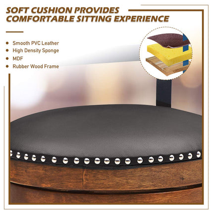 360-Degree Swivel Stools with Leather Padded Seat, Single Slat Ladder Back & Solid Rubber Wood Legs
