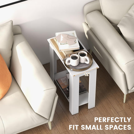 Dreamade 2-Tier End Table White, Modern Side Table with Storage Shelf (1/2)