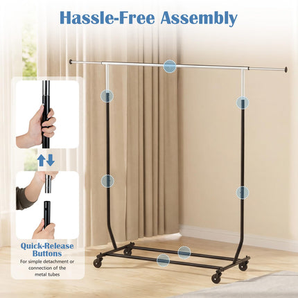 Dreamade Extendable Heavy-Duty Rolling Clothing Rack for Hanging Clothes
