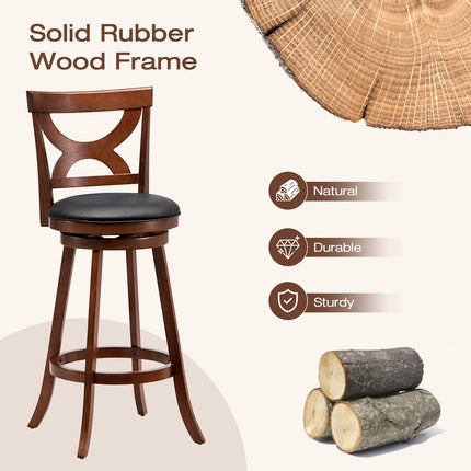 Dreamade Bar Stools Set of 2, 30.5" Counter Height Bar Dining Chairs with Back & Footrest, Rubber Wood Frame