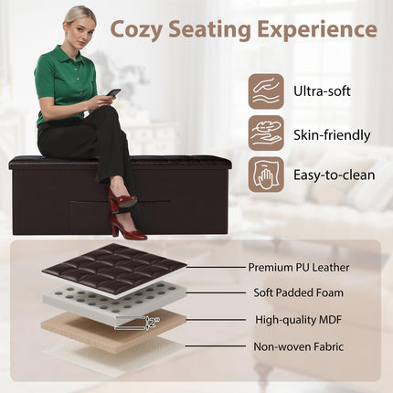 Dreamade 43 Inches Folding Storage Ottoman Bench Upholstered PU Leather Storage Chest with Side Pocket