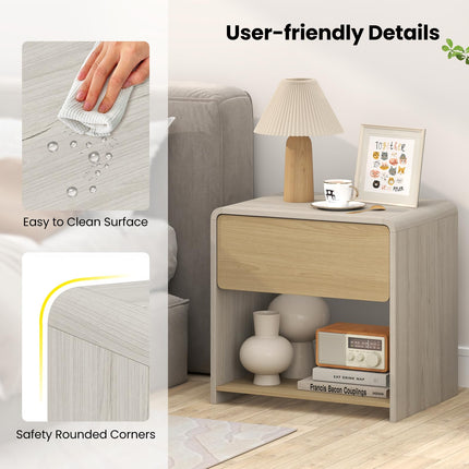 Dreamade Modern Nightstand with Drawer Set of 1/2 Storage Open Shelf