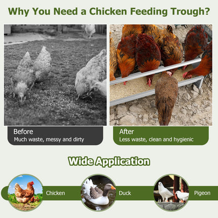 Dreamade Chicken Feeding Trough 45" Long - Heavy Duty Galvanized Steel Chicken Feeder