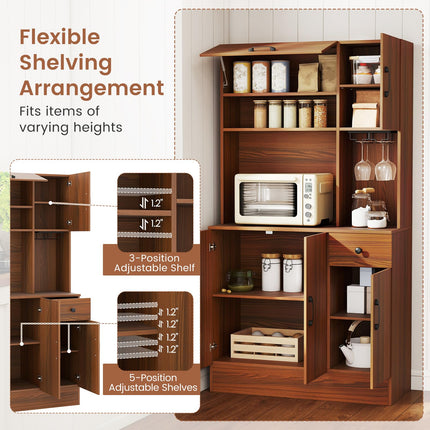 Dreamade 66" Kitchen Pantry Cabinet with Charging Station for Dining Room Living Room