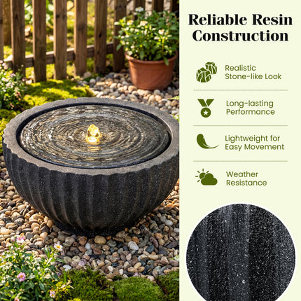 Dreamade 17.5"/18" Round Outdoor Water Fountain with 6 LED Lights