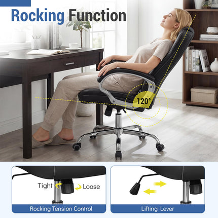 Dreamade Leather Office Chair with Padded Armrests & Rocking Backrest